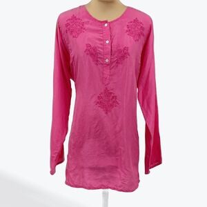 Vintage Y2K Victoria's‎ Secret Silk Nightshirt Fuchsia Embroidered XS